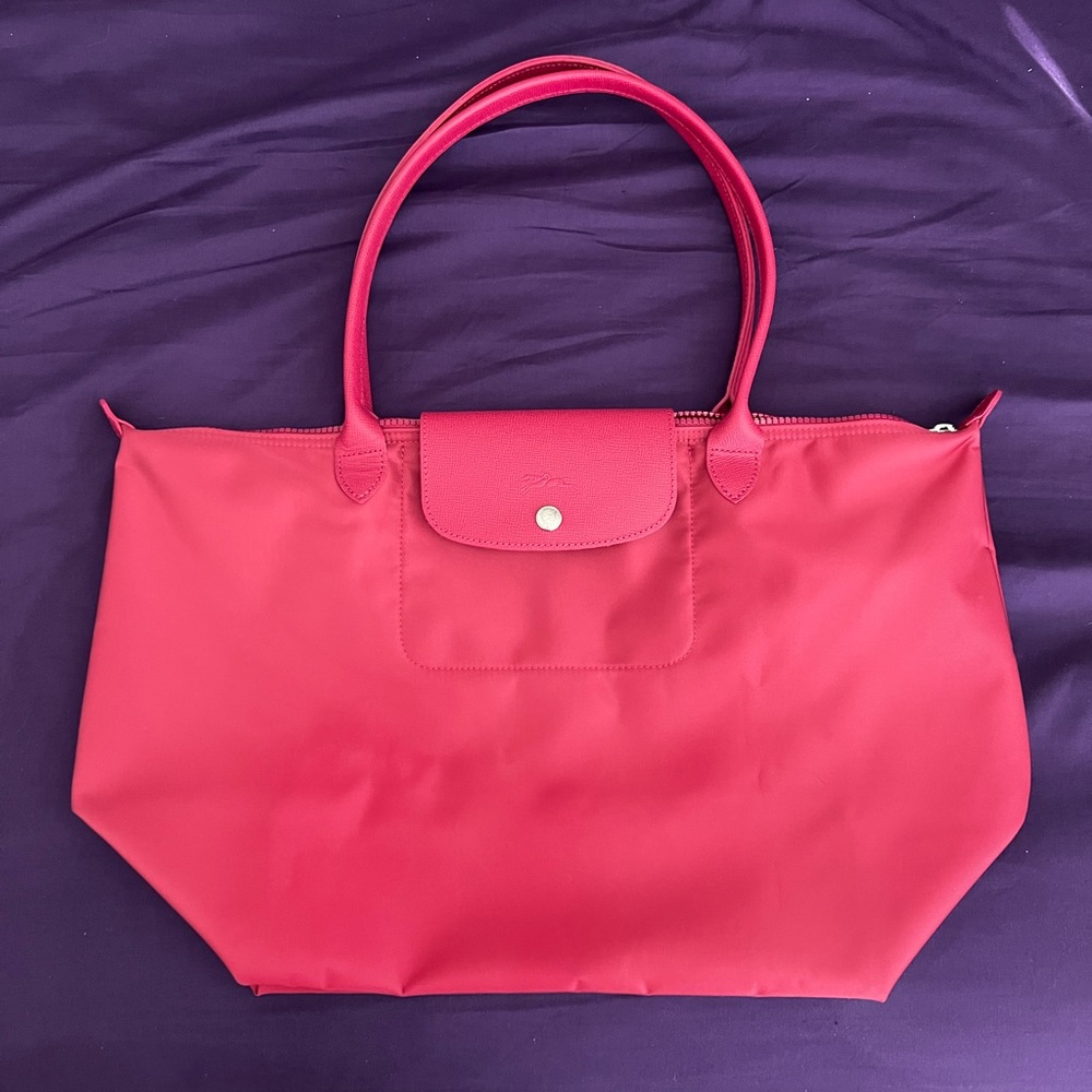 NWOT Longchamp Le Pliage Neo Nylon Large Tote in Raspberry